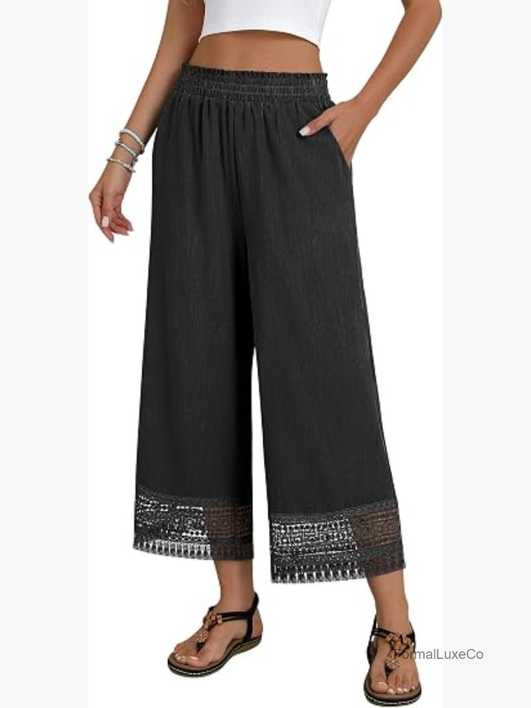 Wide Leg Pants High Waist Flowy Beach Trousers With Pockets